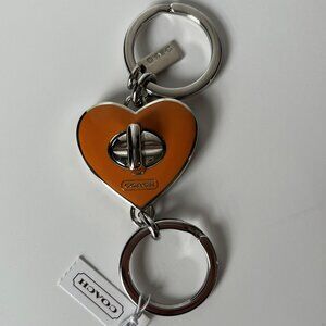 COACH Orange Heart Turn-Lock Valet Key Chain & Pouch *NWT*